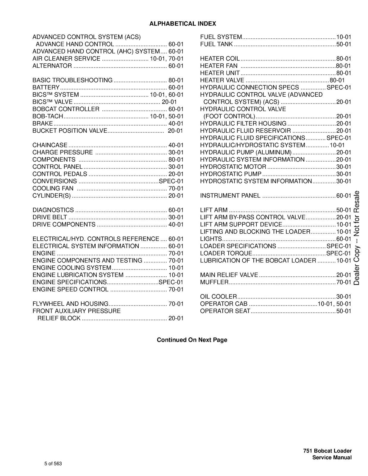 BOBCAT 751 Service Manual 2006 SN 515620001 Up - BOUND - COVERS - XL FOLDOUTS