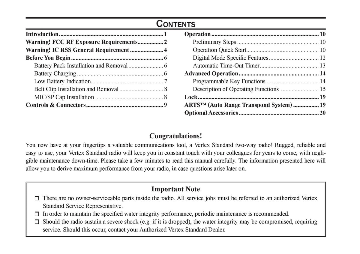 VERTEX STANDARD EVX-261 Two-Way Radio Operating Manual - WIRE BOUND - COVERS