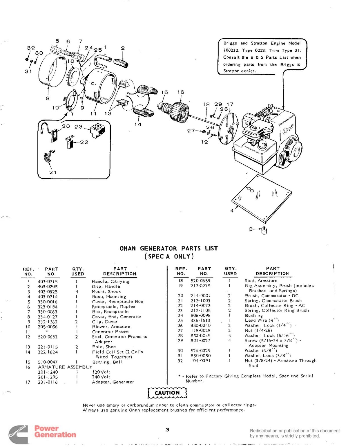 ONAN PC Series Spec A-C Operators And Parts Manual - WIRE BOUND - TOUGH COVERS
