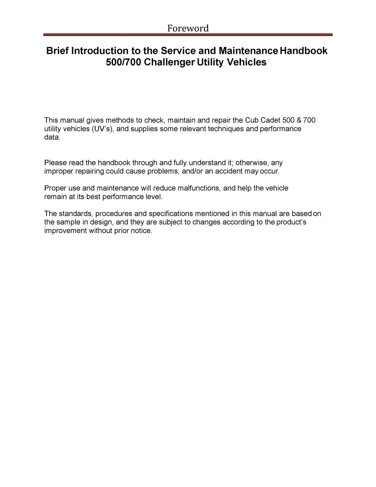 CUB CADET Challenger 500 700 Utility Vehicle Service Manual, FOLDOUTS