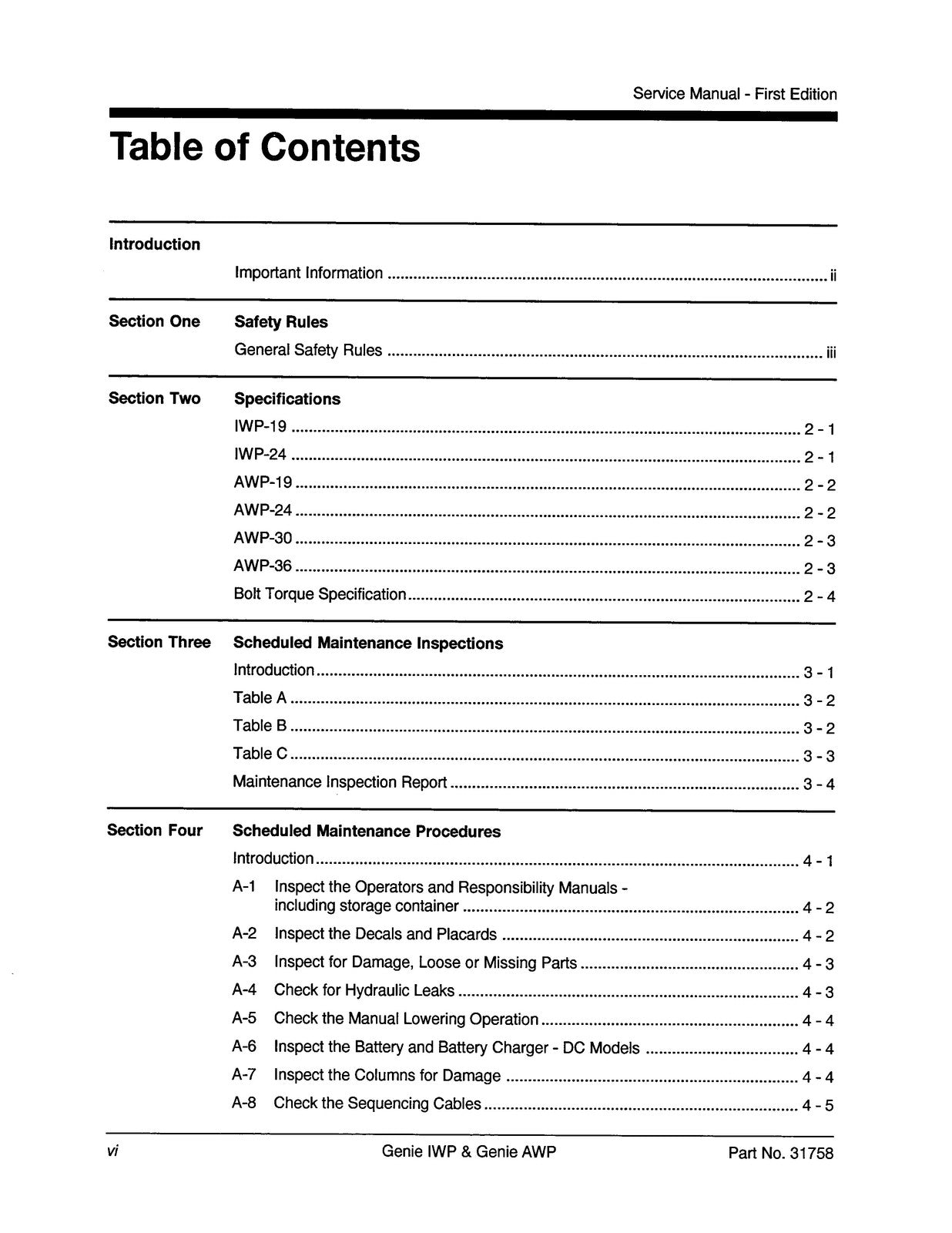 GENIE AWP IWP Aerial Work Platform Service Manual - WIRE BOUND - TOUGH COVERS