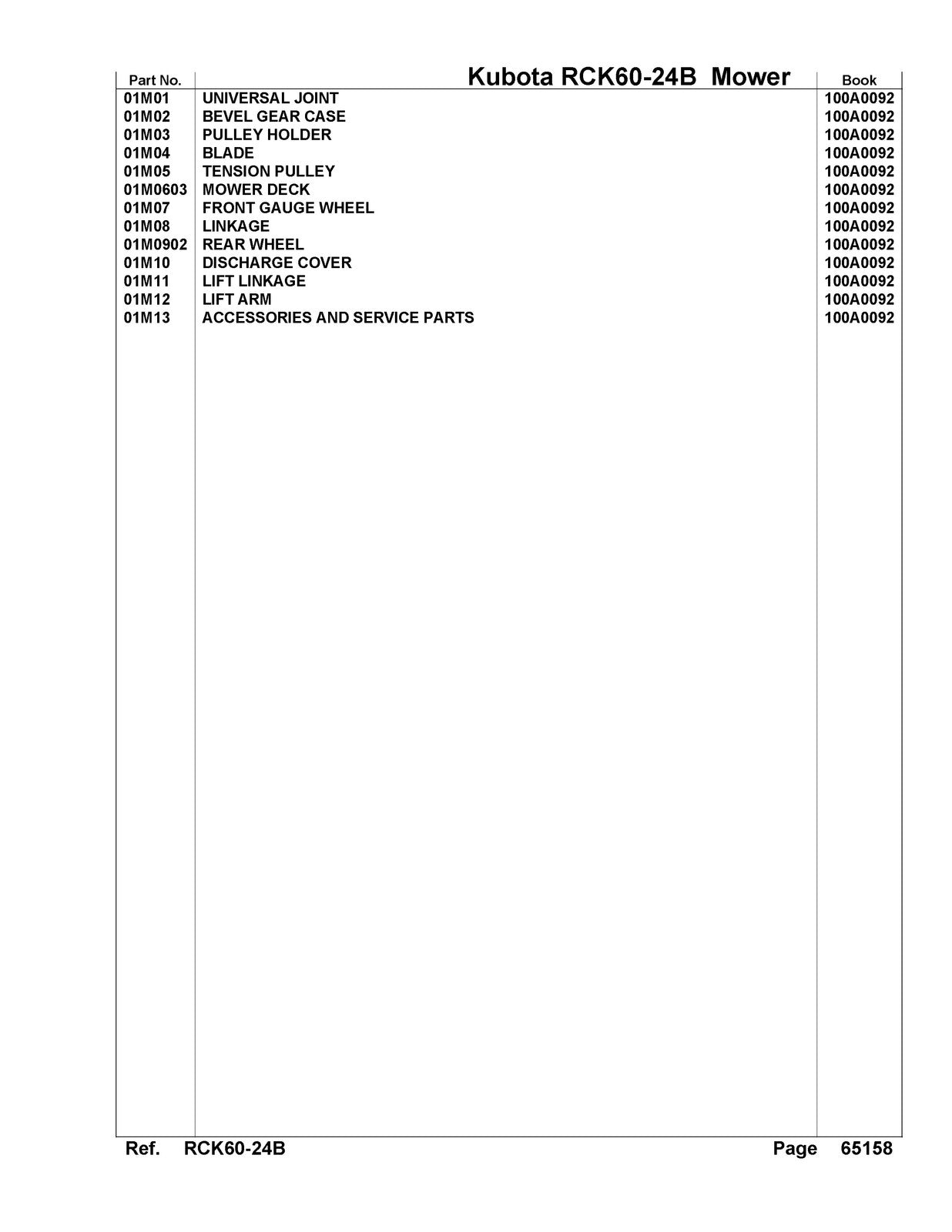 KUBOTA RCK60-24B Parts Manual - STEEL WIRE BOUND - PROTECTIVE COVERS