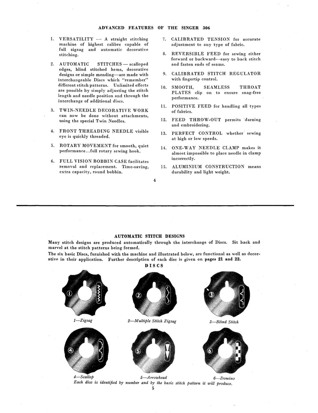 SINGER 306K 306W Sewing Machine Manual - STEEL WIRE BOUND - TOUGH COVERS