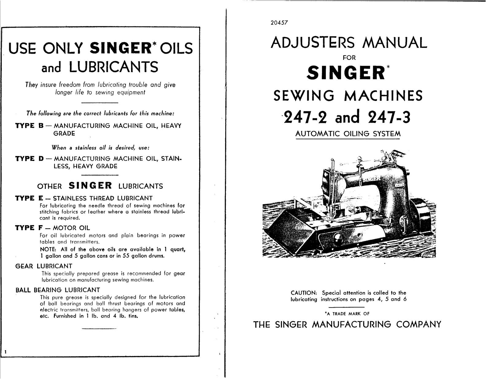 SINGER 247-2 247-3 Sewing Machine Service Manual - WIRE BOUND - TOUGH COVERS