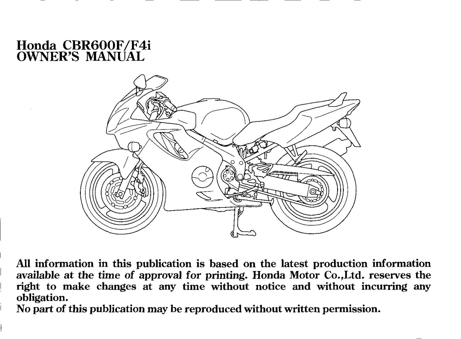 HONDA CBR600F CBR600F4i Owners Manual 2003 - BOUND - COVERS - XL FOLDOUT PAGES