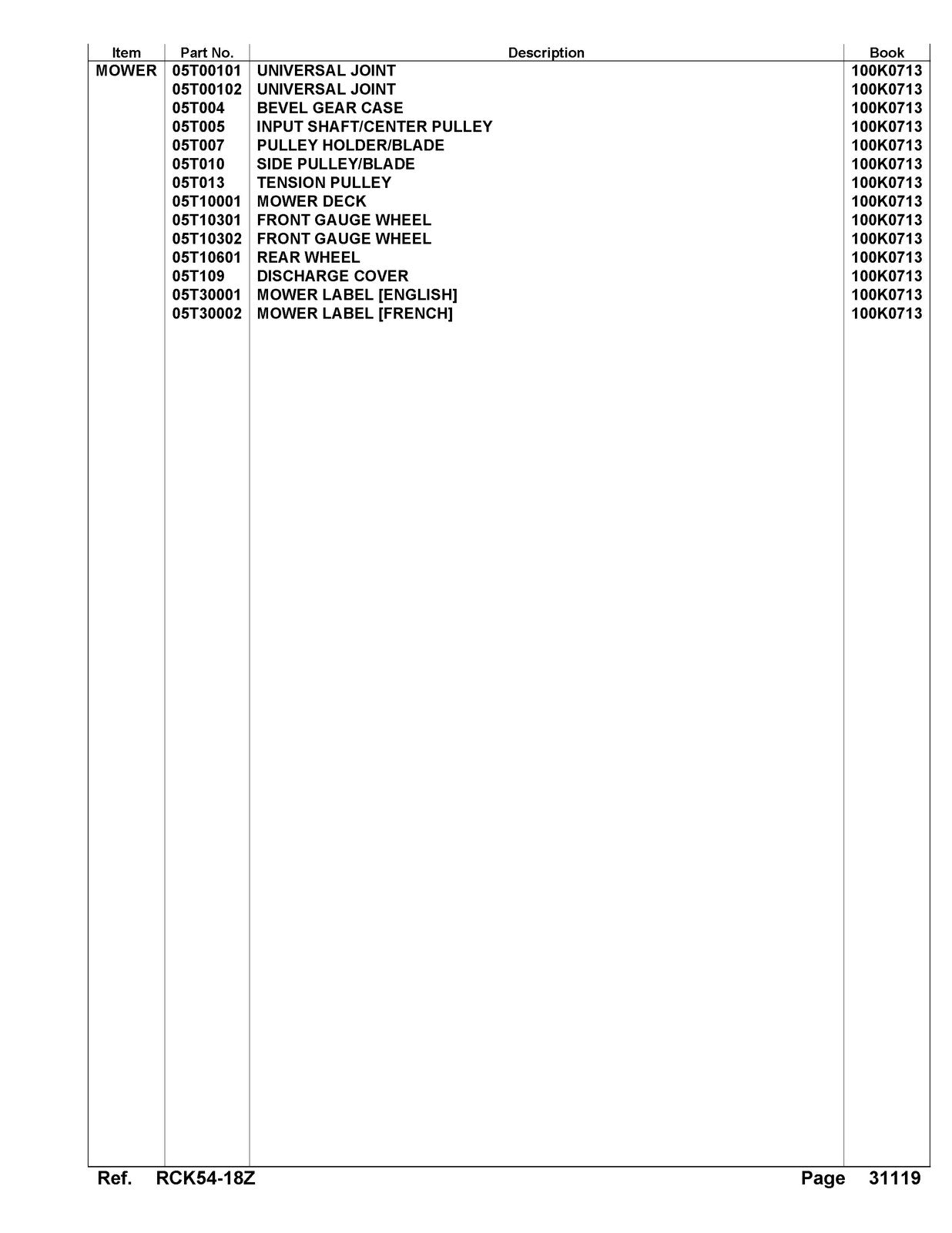 KUBOTA RCK54-18Z 54in Mower Parts Manual - STEEL WIRE BOUND - PROTECTIVE COVERS