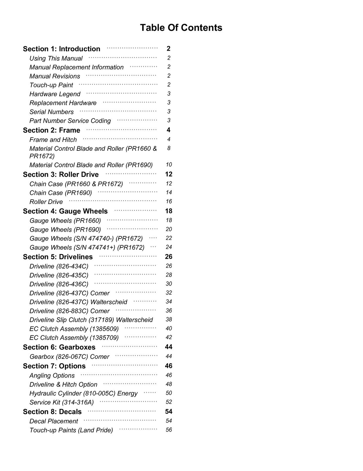 LAND PRIDE PR16 Series Powered Rakes Parts Manual 2026 - WIRE BOUND - COVERS