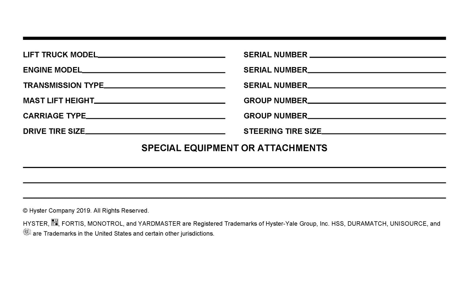 HYSTER H40-60XT A380 Warehouse Forklift Operating Manual 2019 - WIRE BOUND