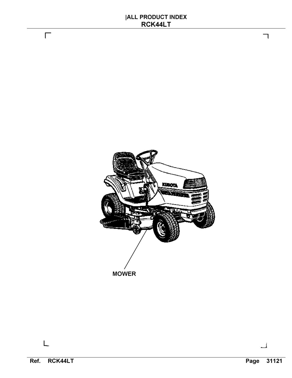KUBOTA RCK44LT Parts Manual - STEEL WIRE BOUND - PROTECTIVE COVERS