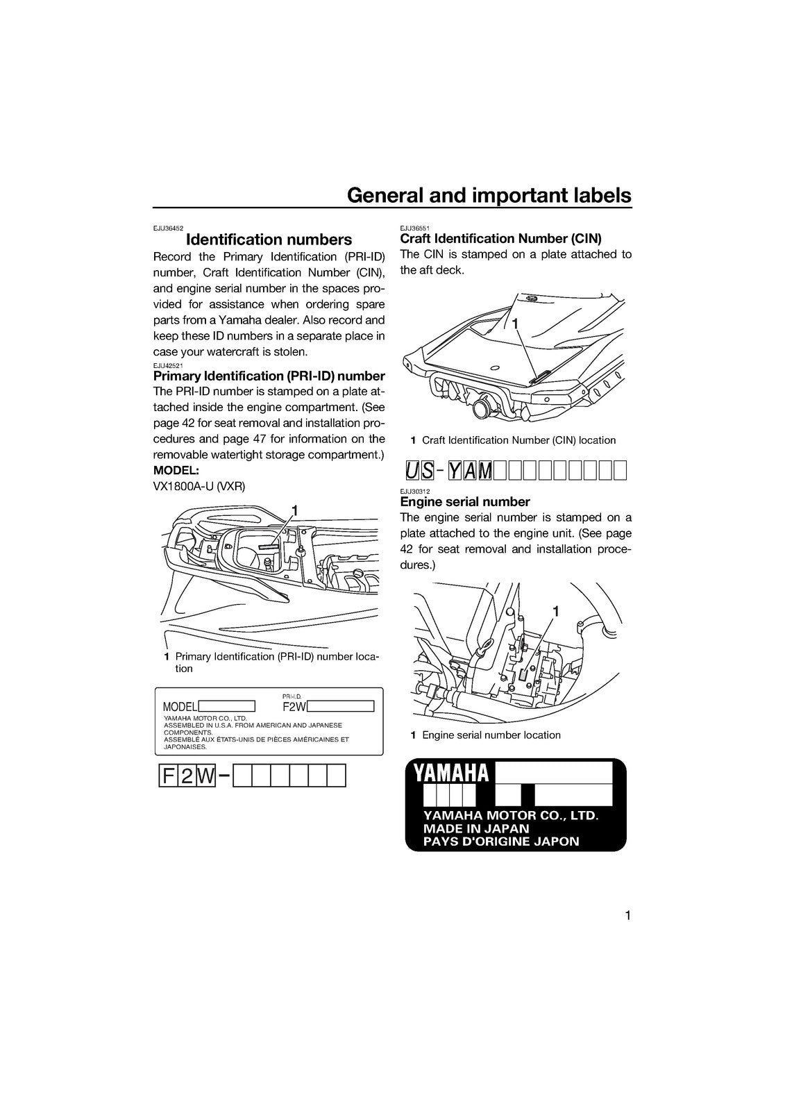 YAMAHA WaveRunner VXR Owners Operators Manual 2019 - WIRE BOUND - TOUGH COVERS