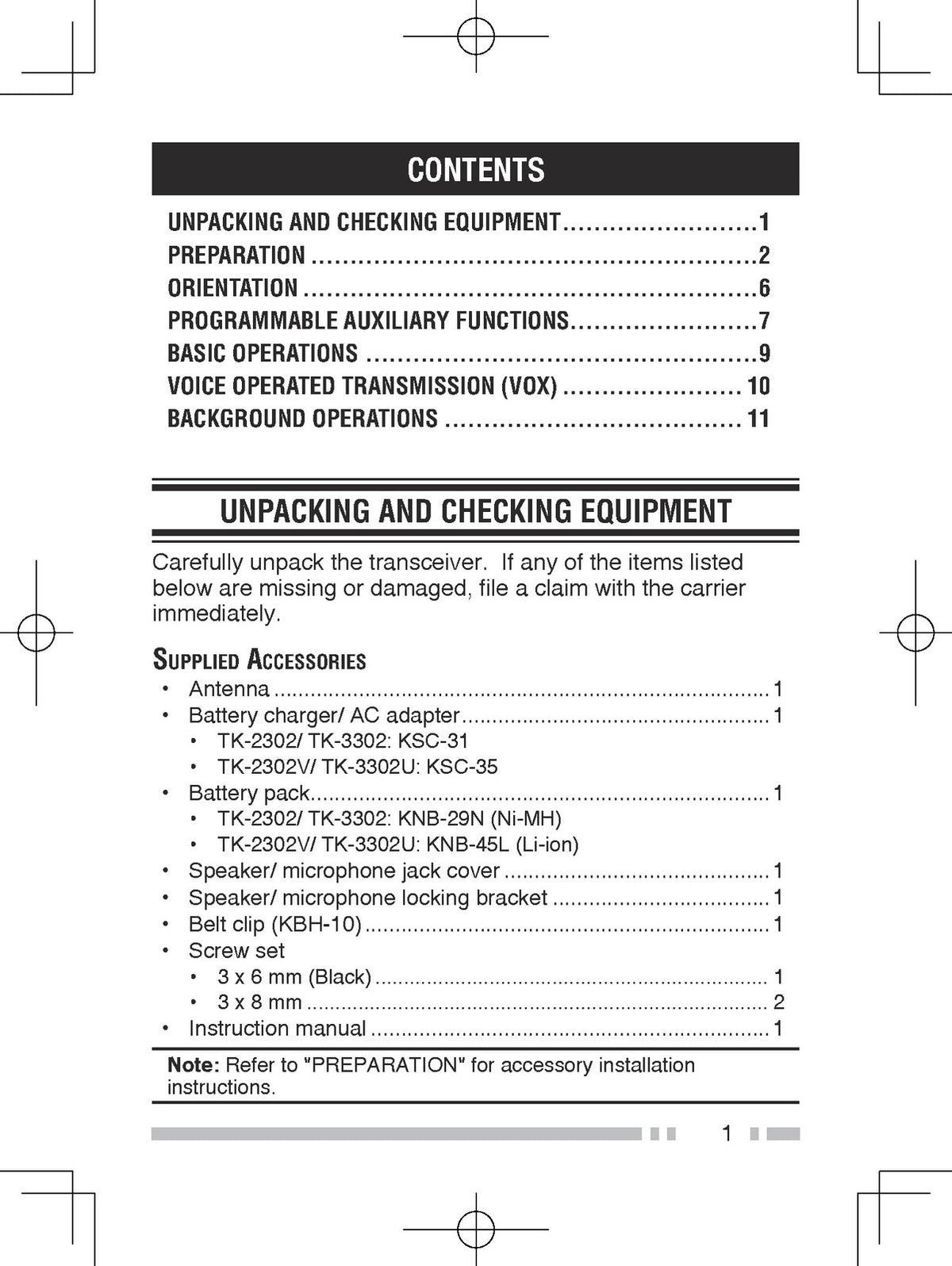 KENWOOD TK-2302 TK-2302V TK-3302 TK-3302U FM Transceiver Instruction Manual