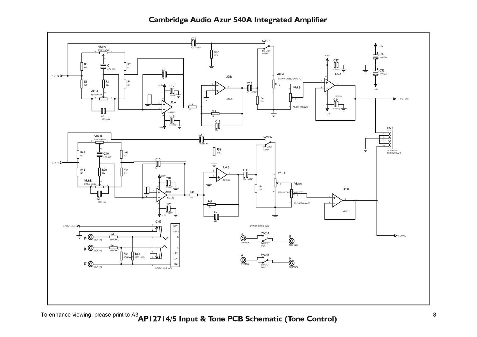 CAMBRIDGE AUDIO 540A Integrated Amplifier Service Manual 2004 - WIRE BOUND