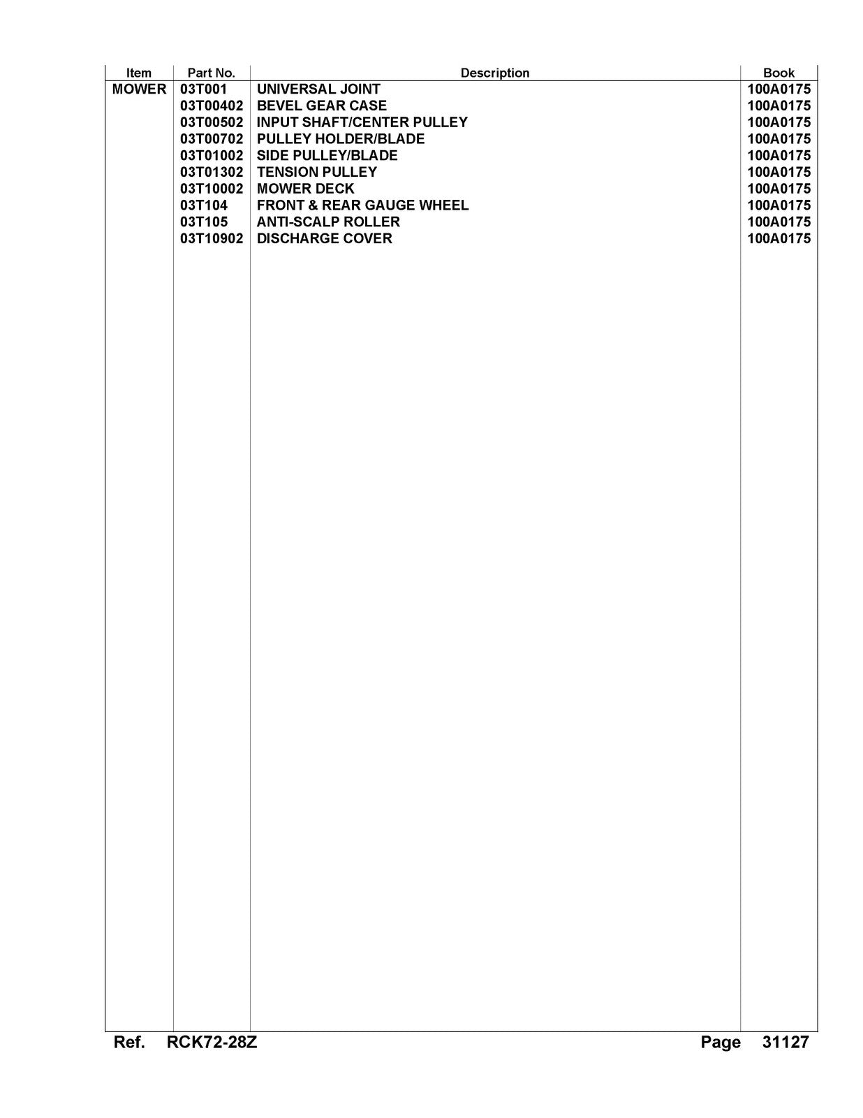 KUBOTA RCK72-28Z Parts Manual - STEEL WIRE BOUND - PROTECTIVE COVERS