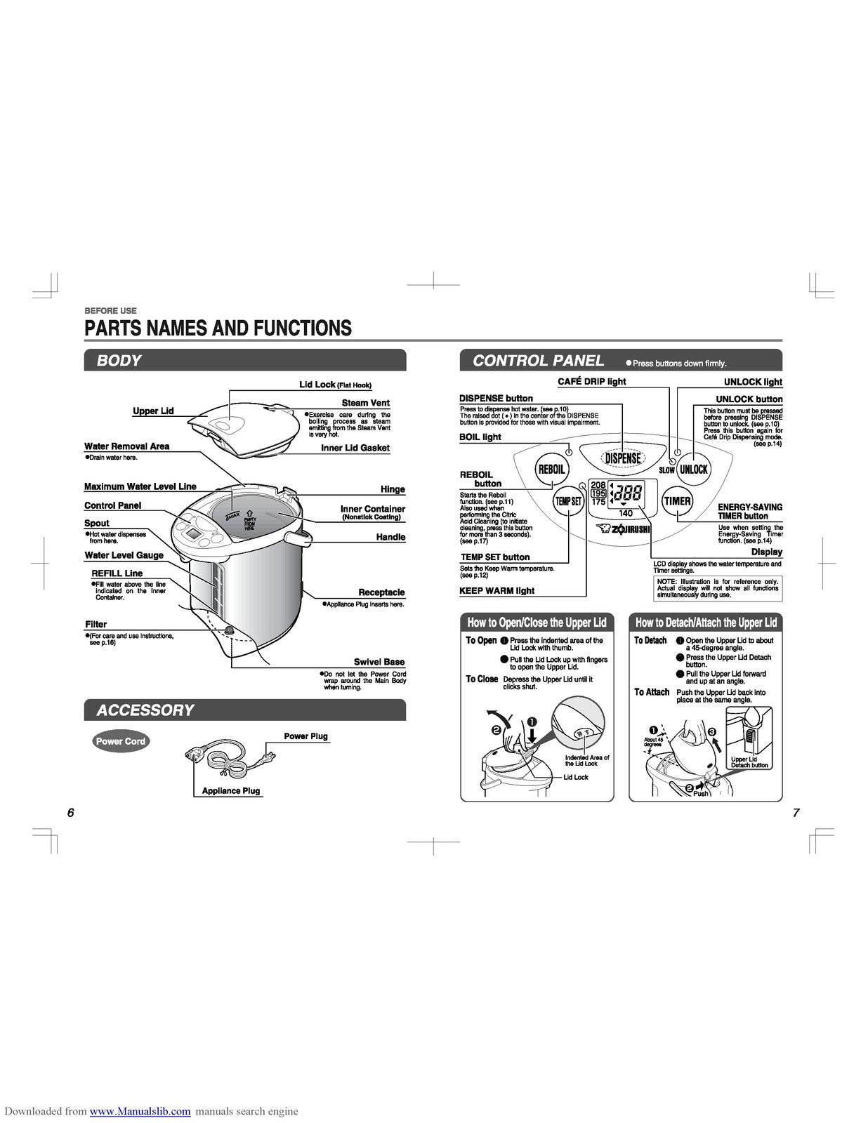 ZOJIRUSHI CD-WBC30 40 Micom Water Boiler Operating Instructions Manual - BOUND