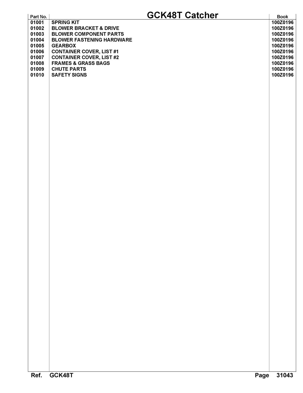 KUBOTA GCK48T Parts Manual - STEEL WIRE BOUND - PROTECTIVE COVERS