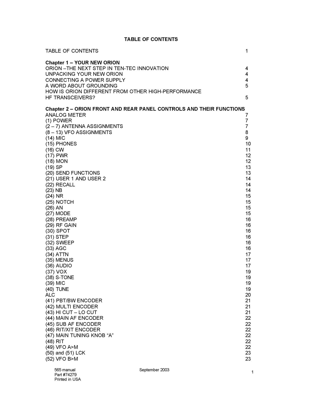 TEN TEC Orion I Model 565 Operators Manual - STEEL WIRE BOUND - TOUGH COVERS