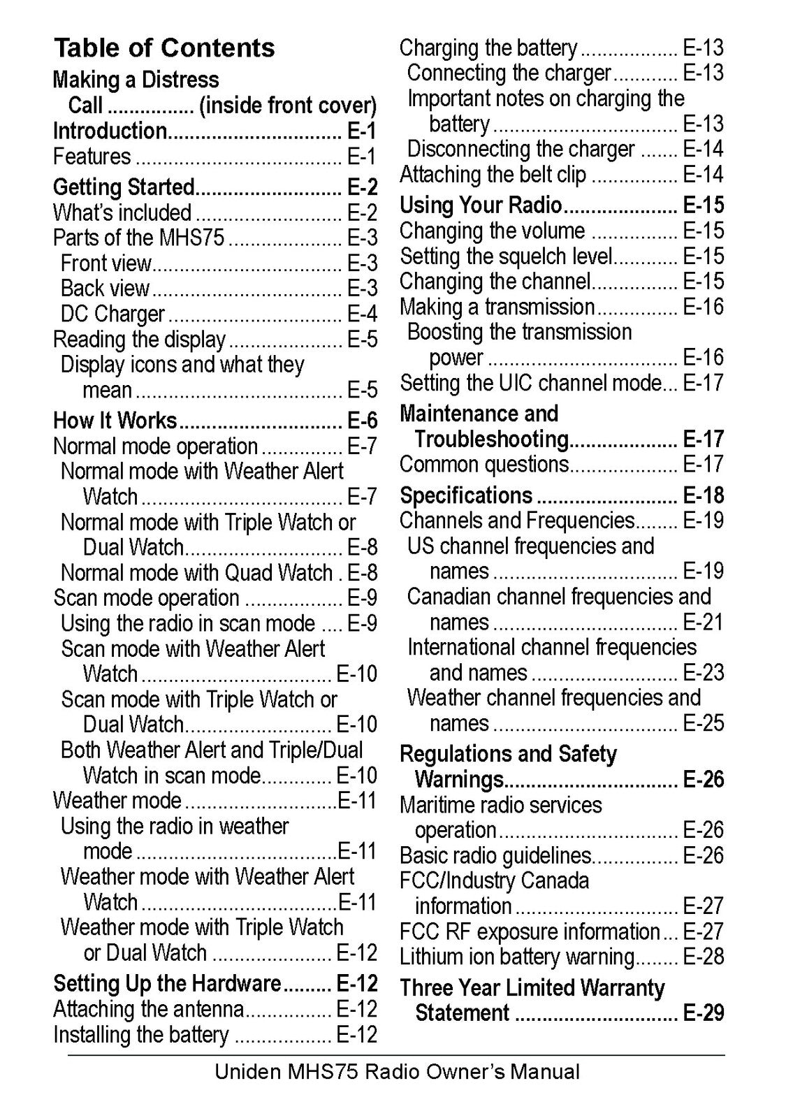 UNIDEN MHS75 VHF Marine Radio Owners Manual - STEEL WIRE BOUND - TOUGH COVERS