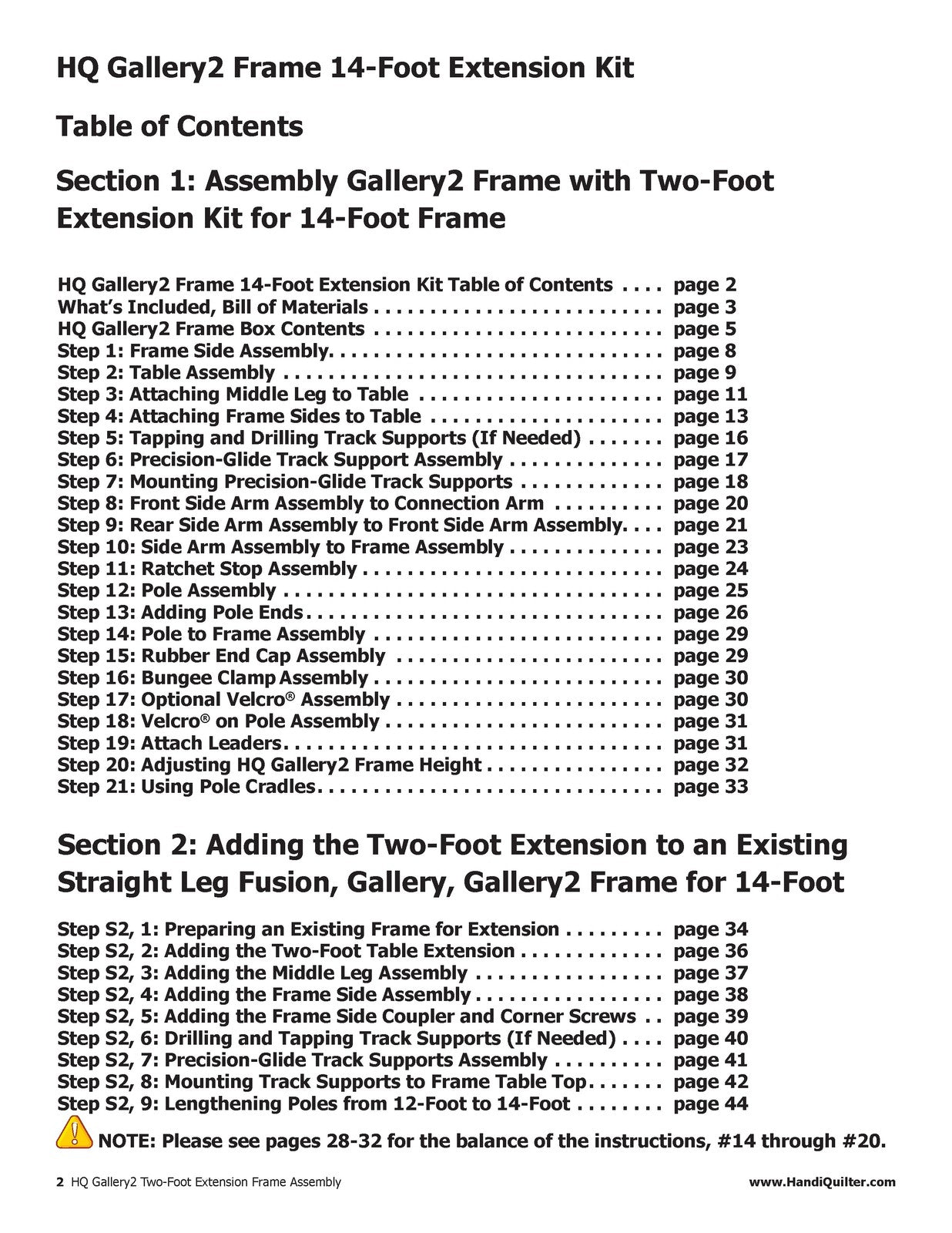 HANDI QUILTER Gallery2 Frame 14ft Ext Kit Assy Instruction Manual - WIRE BOUND