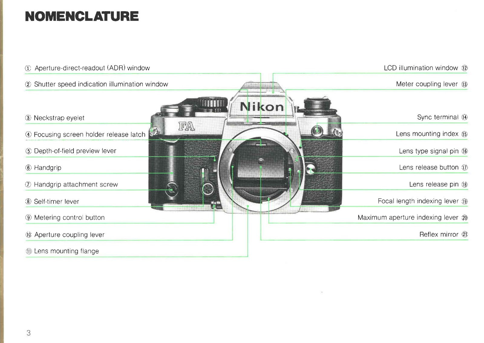NIKON FA Camera Instuction Manual - BOUND - COVERS - XL FOLDOUT PAGES