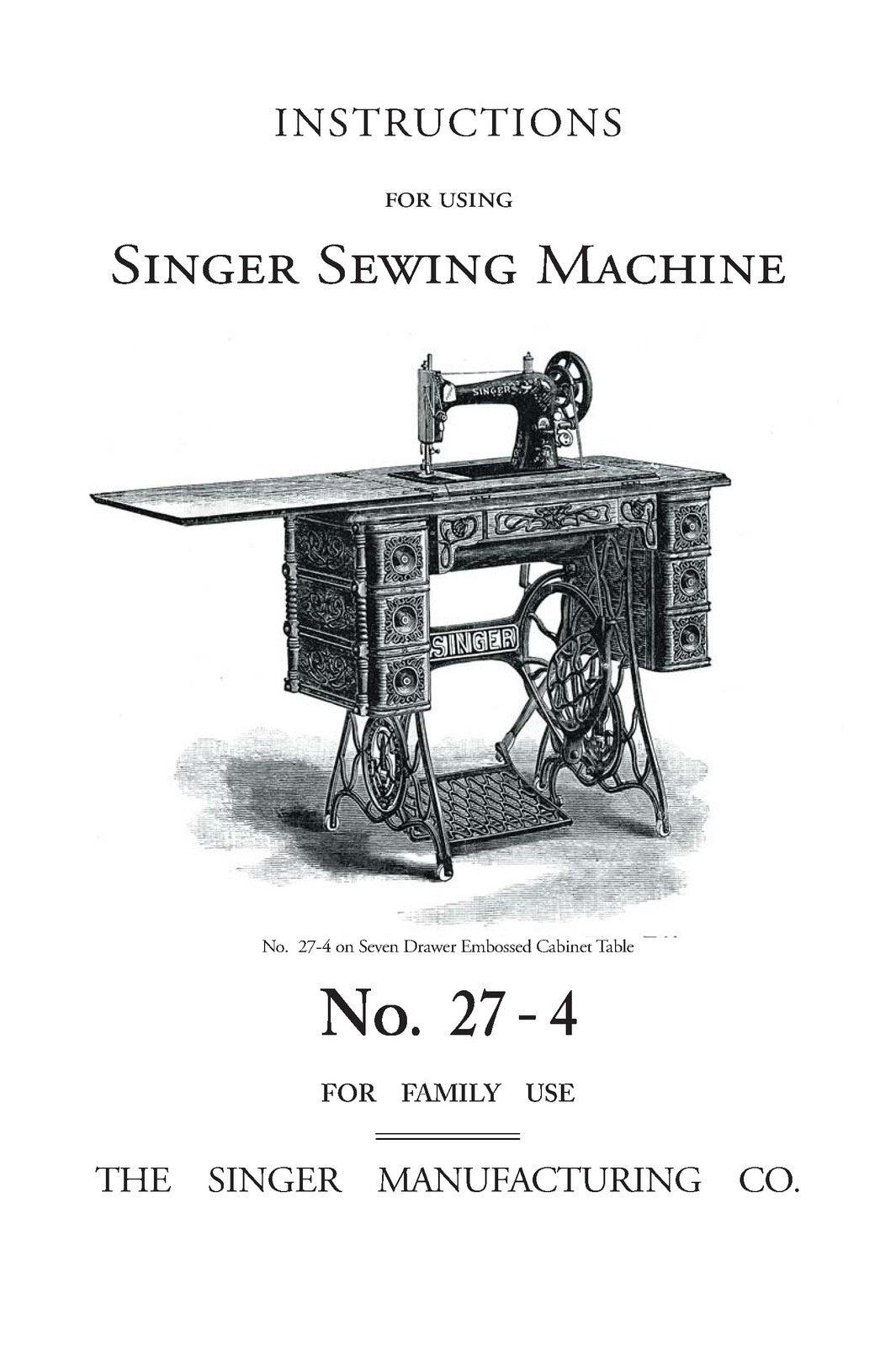 SINGER 27-4 Sewing Machine Instructions Manual 1909 - WIRE BOUND - TOUGH COVERS
