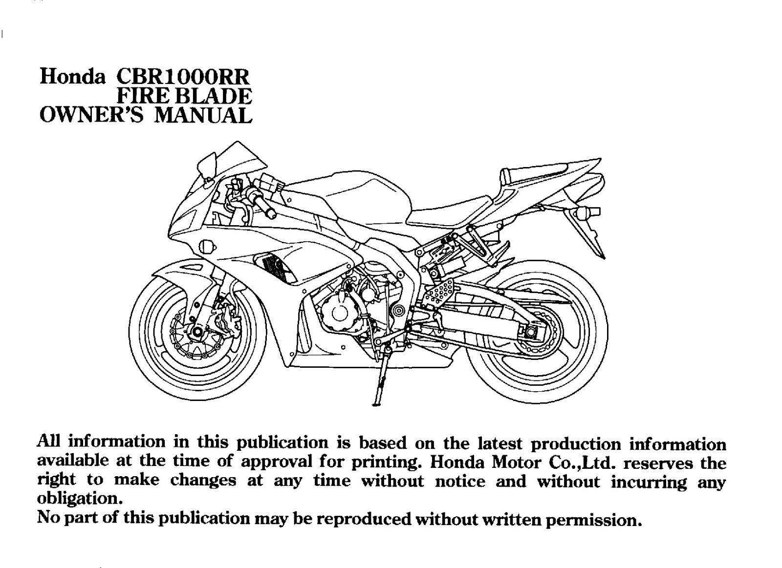 HONDA CBR1000RR Fire Blade Owners Manual 2006 - BOUND - COVERS - XL FOLDOUTS