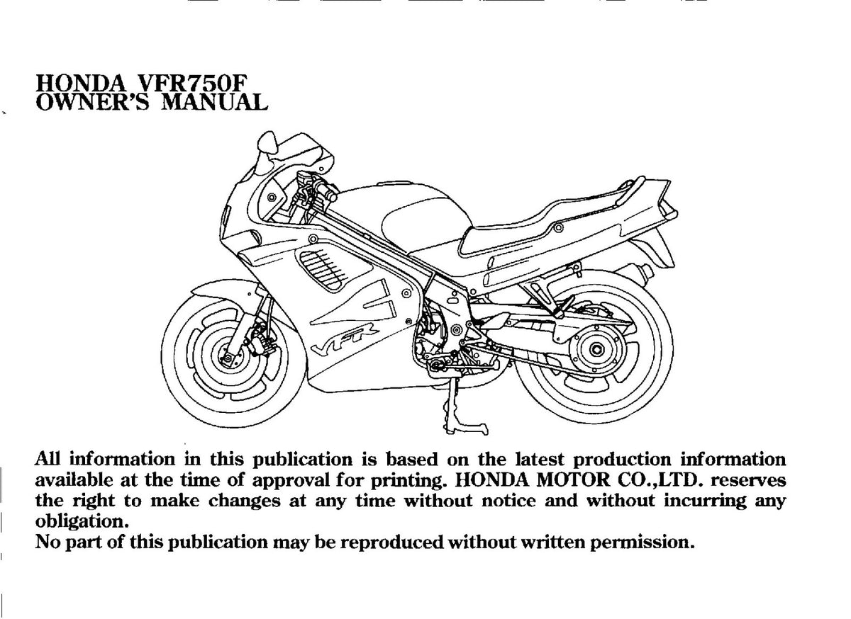 HONDA VFR750F Owners Manual 1994 - BOUND - COVERS - XL FOLDOUT PAGES