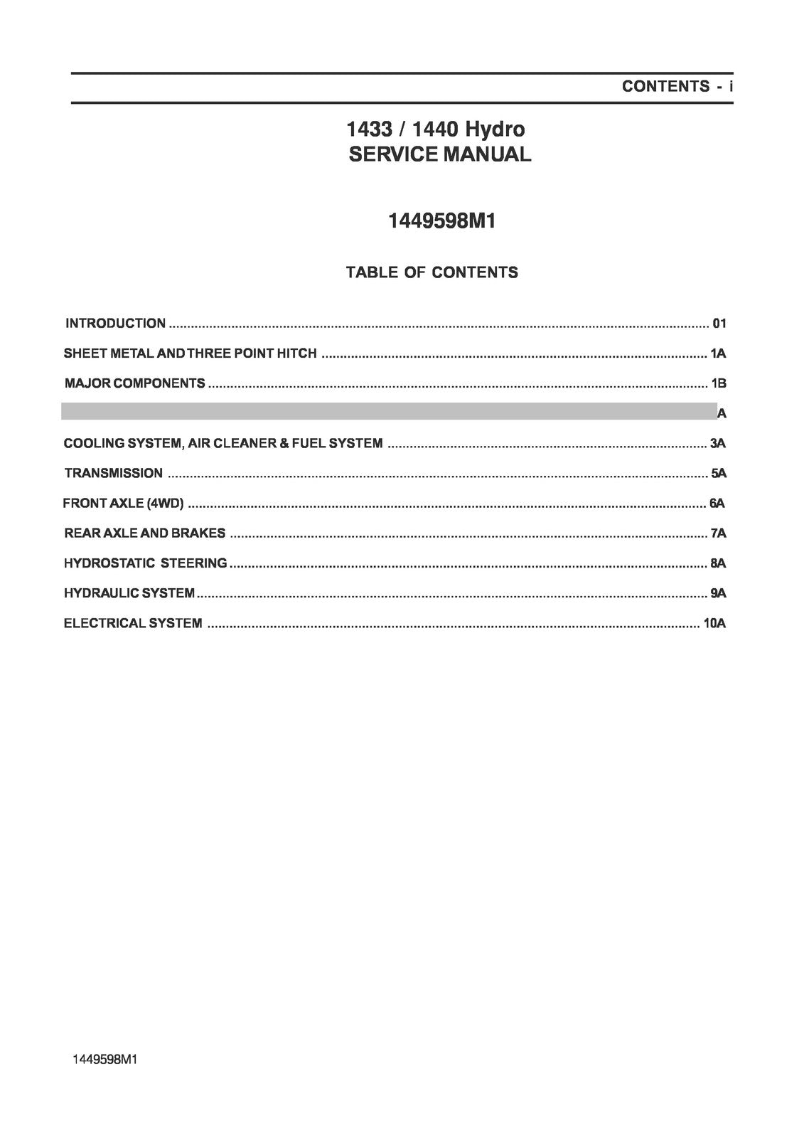 MASSEY FERGUSON 1433V 1440V Workshop Service Manual - WIRE BOUND - TOUGH COVERS