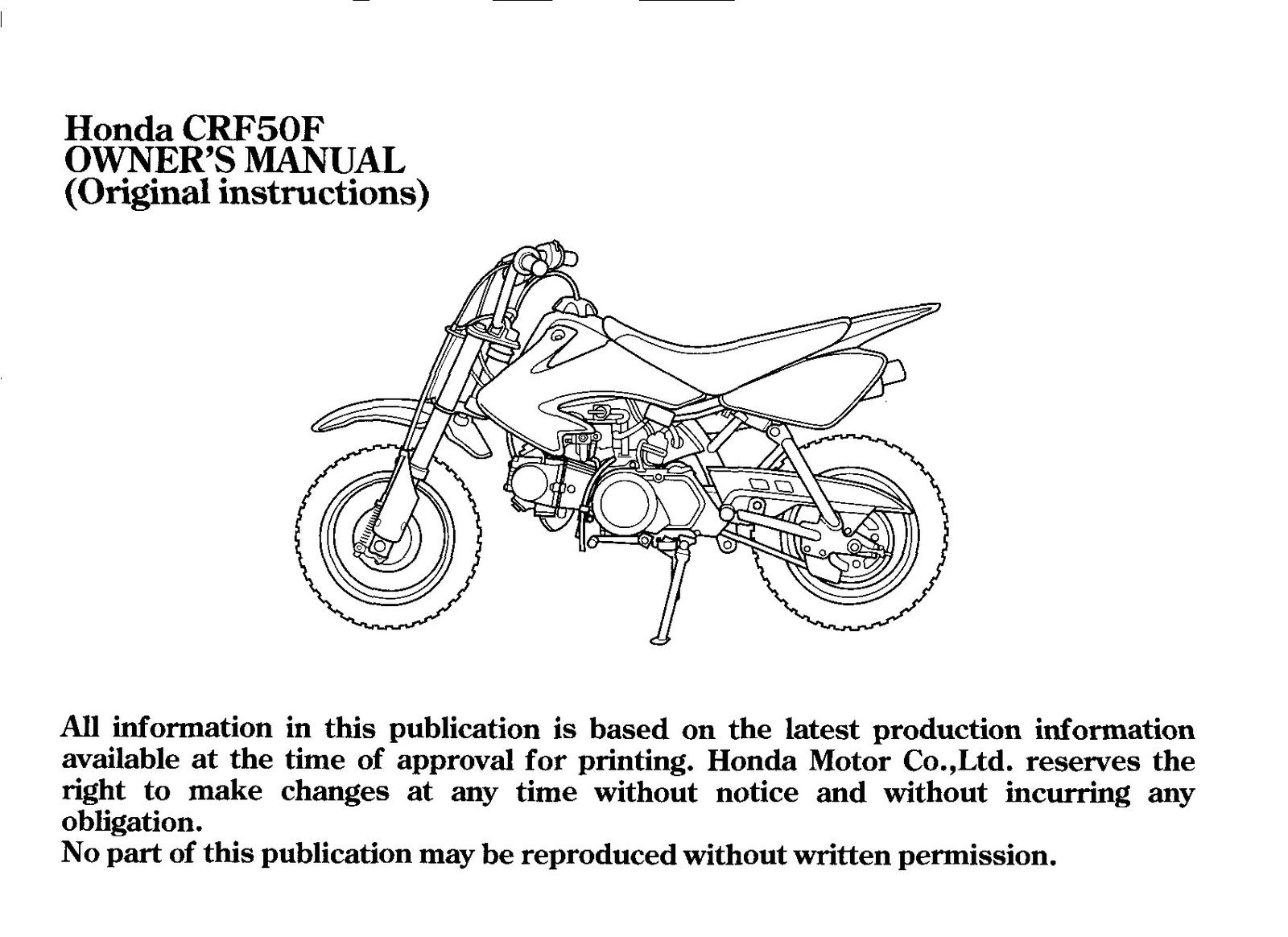 HONDA CRF50F Owners Manual 2009 - STEEL WIRE BOUND - PROTECTIVE COVERS