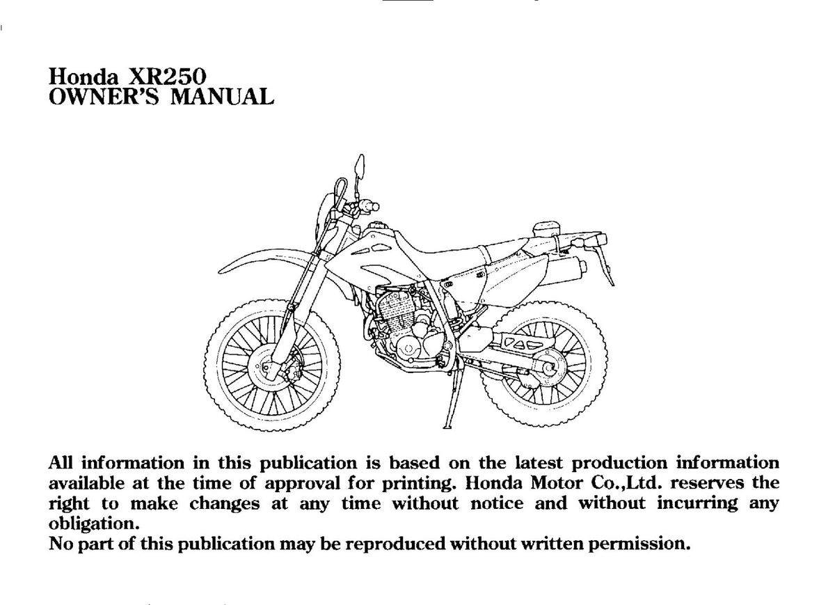 HONDA XR250 Owners Manual 2006 - BOUND - COVERS - XL FOLDOUT PAGES