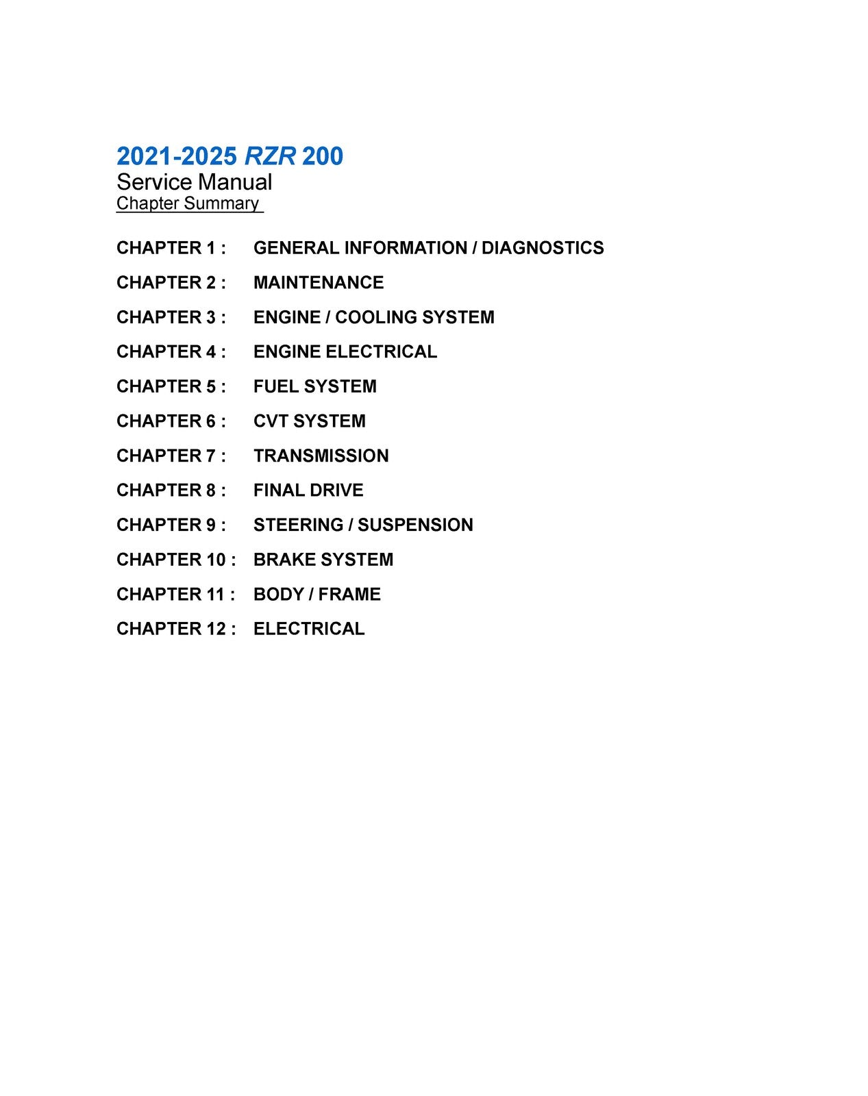 POLARIS RZR 200 Service Manual 2021-2025 - STEEL WIRE BOUND - PROTECTIVE COVERS