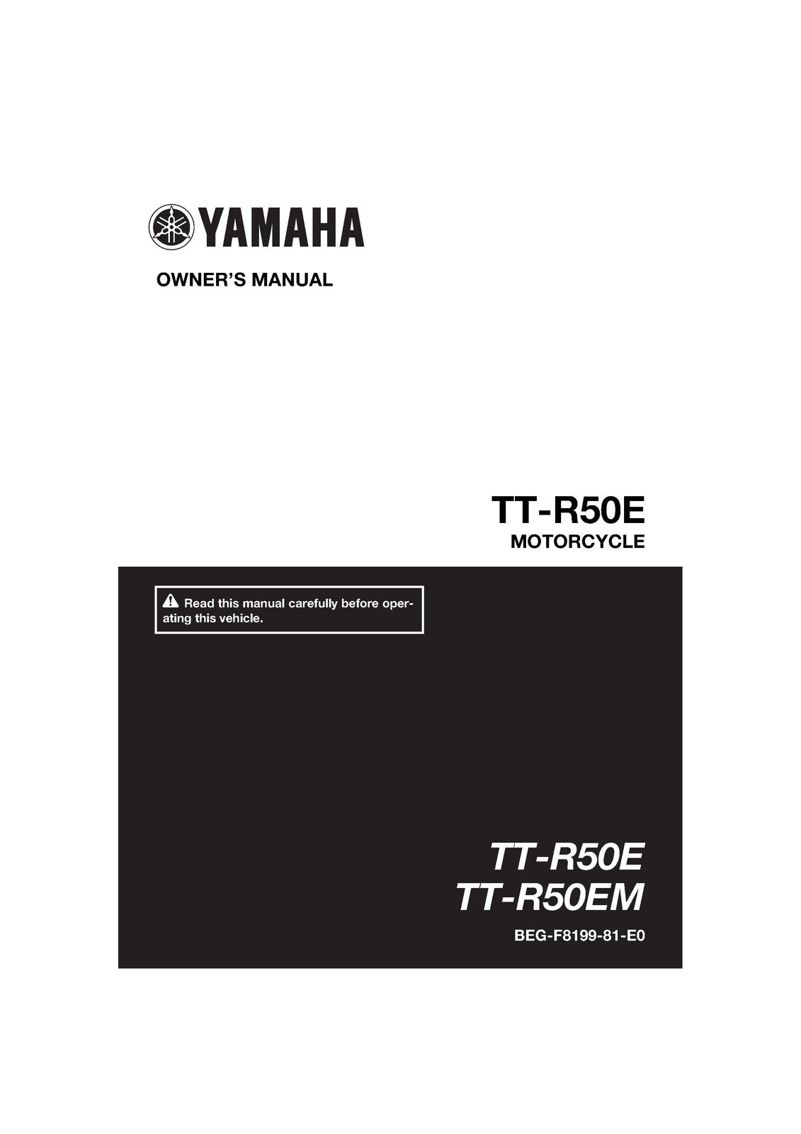 YAMAHA TT-R50E TT-R50EM Motorcycle Owners Manual 2020 - WIRE BOUND - COVERS