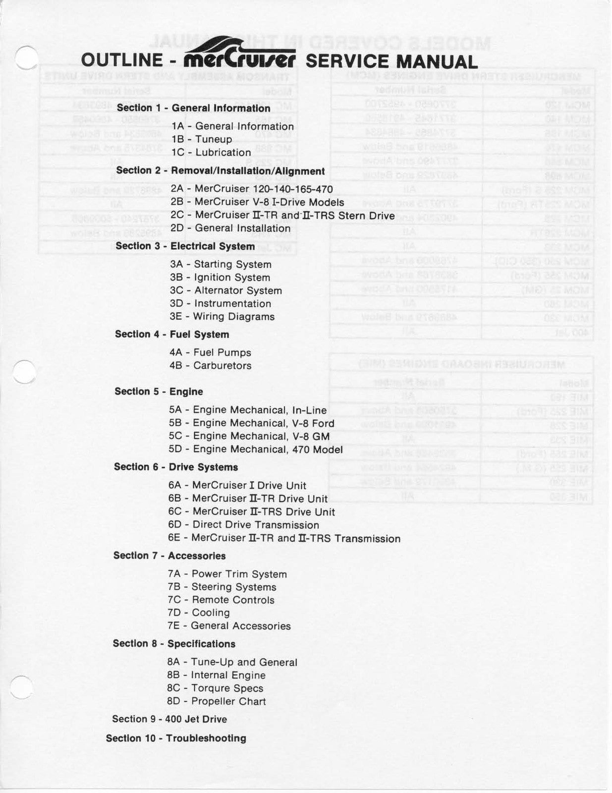 MERCURY MERCRUISER NO. 2 STERN DRIVE MARINE ENGINES SERVICE MANUAL, BOUND COVERS