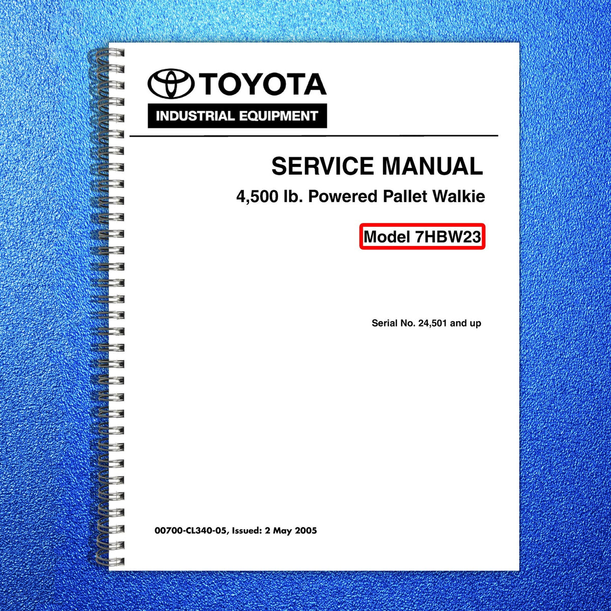 TOYOTA 7HBW23 Walkie Pallet Service & Parts Manual BUNDLE - WIRE BOUND - COVERS