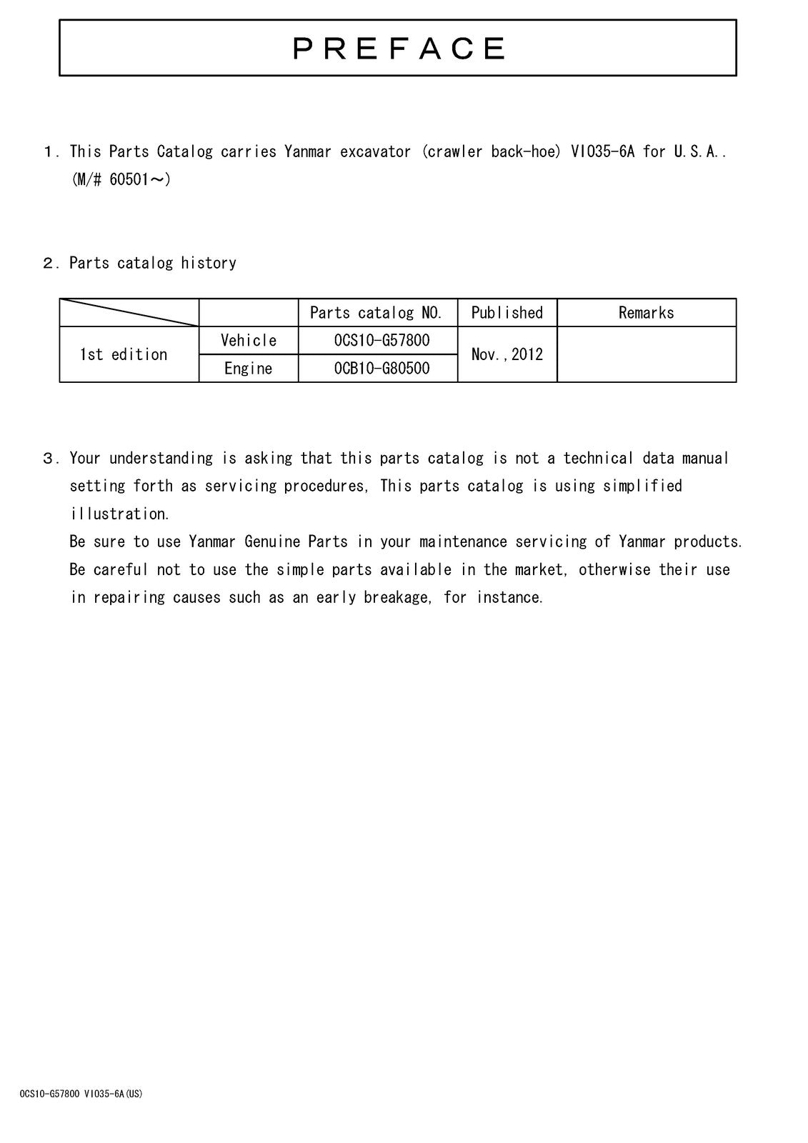 YANMAR ViO35-6A Excavator Parts Catalog Manual 2017 - WIRE BOUND - TOUGH COVERS