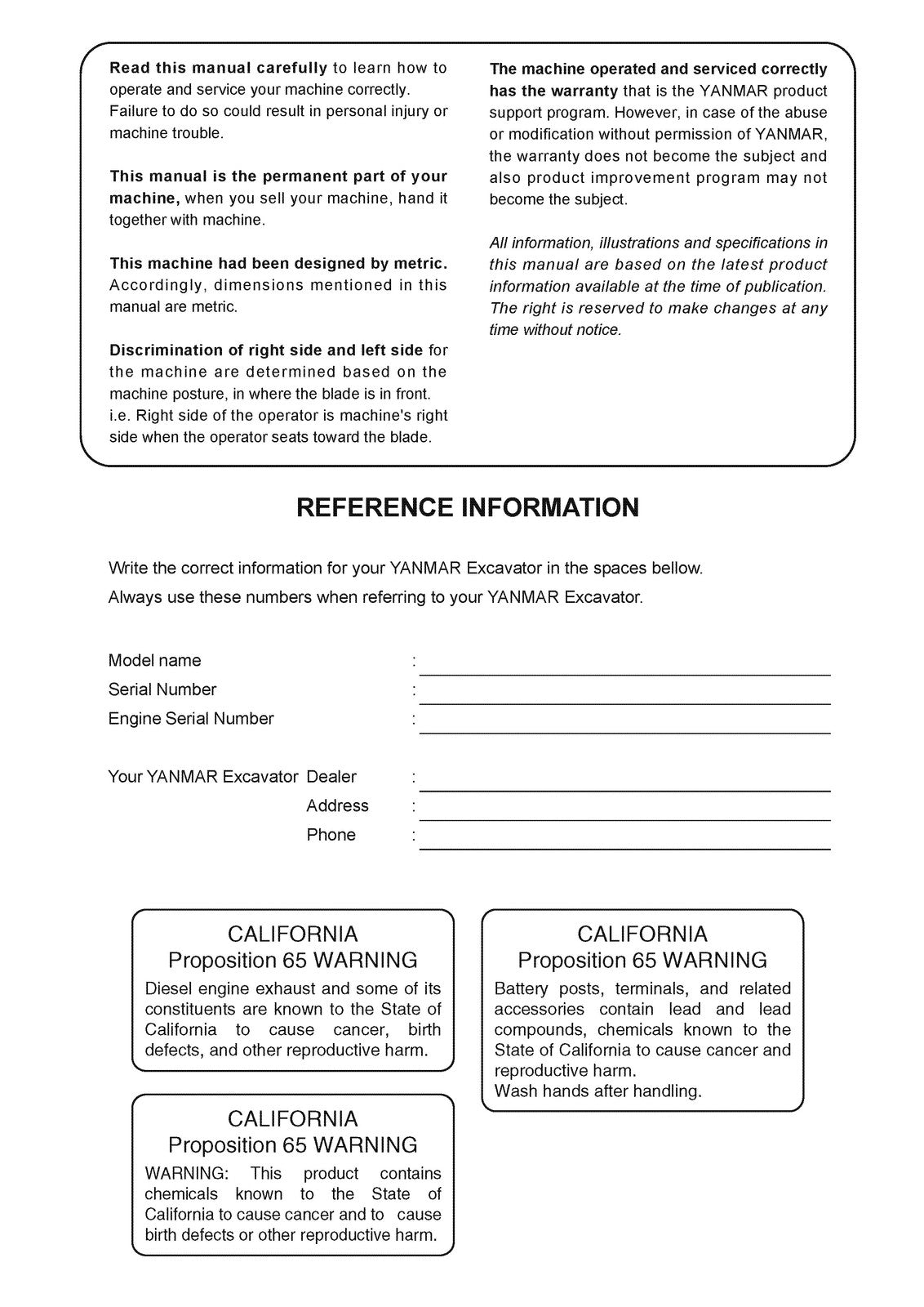 YANMAR ViO80-1 Excavator Operation  Maintenance Manual SN 10501 Up - WIRE BOUND