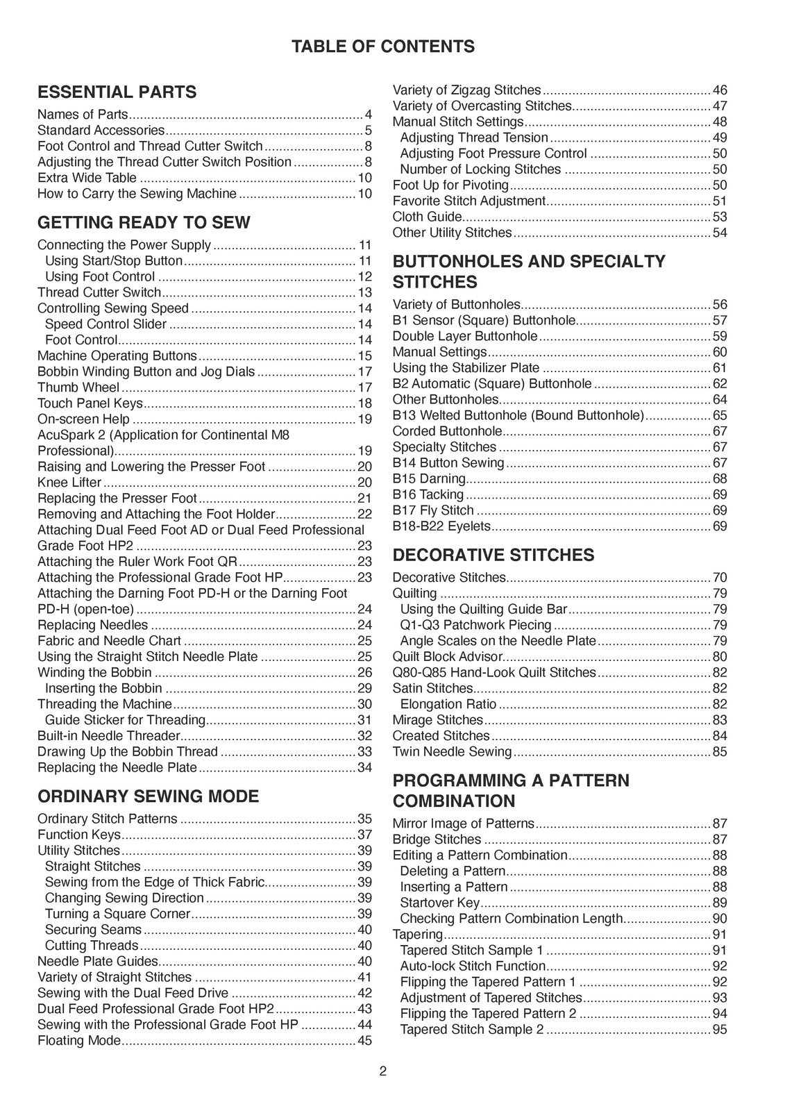 JANOME Continental M8 Professional Sewing Machine Instruction Book Manual