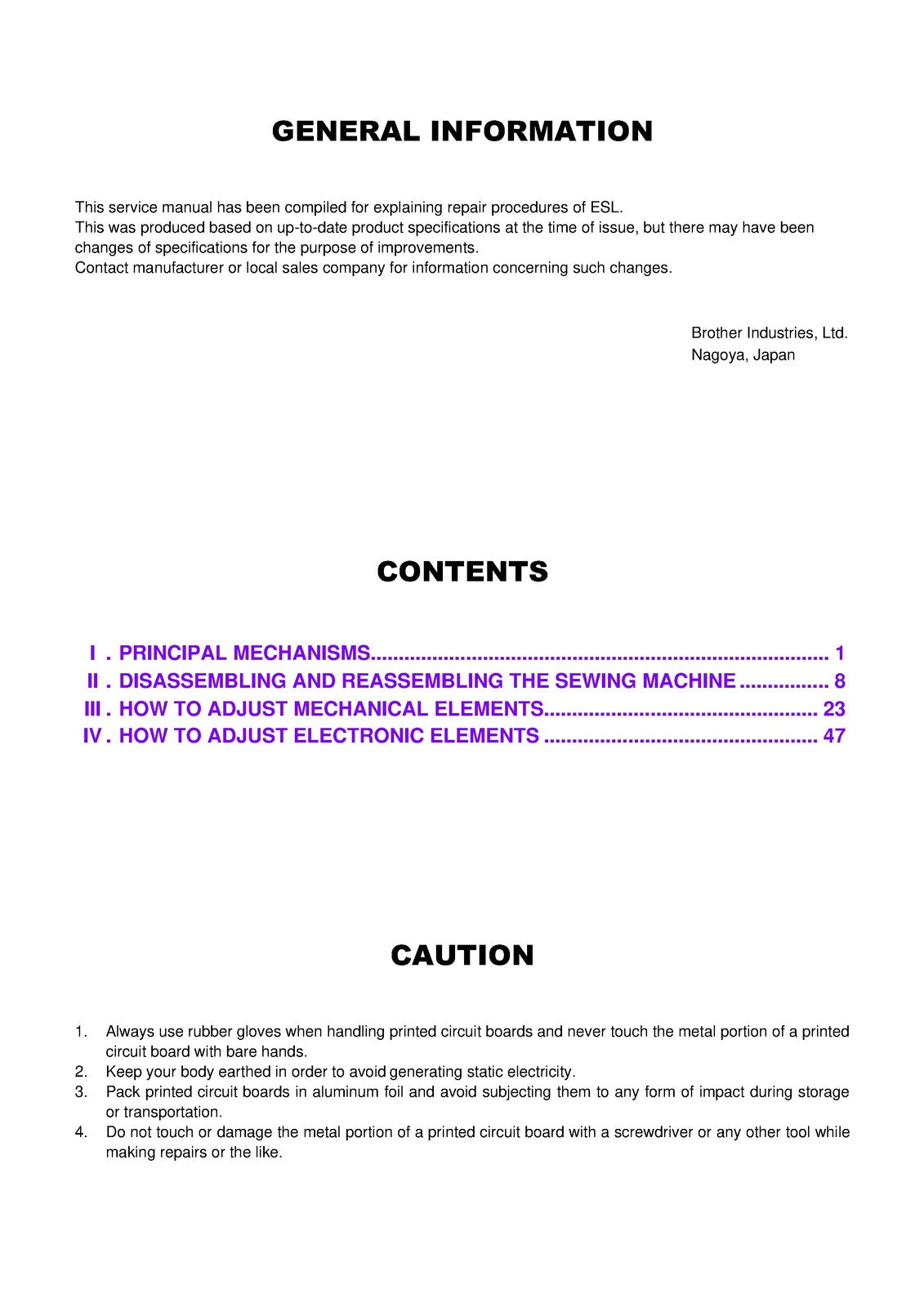 BABY LOCK ESL Computerized Sewing Machine Service Manual 1999 - WIRE BOUND