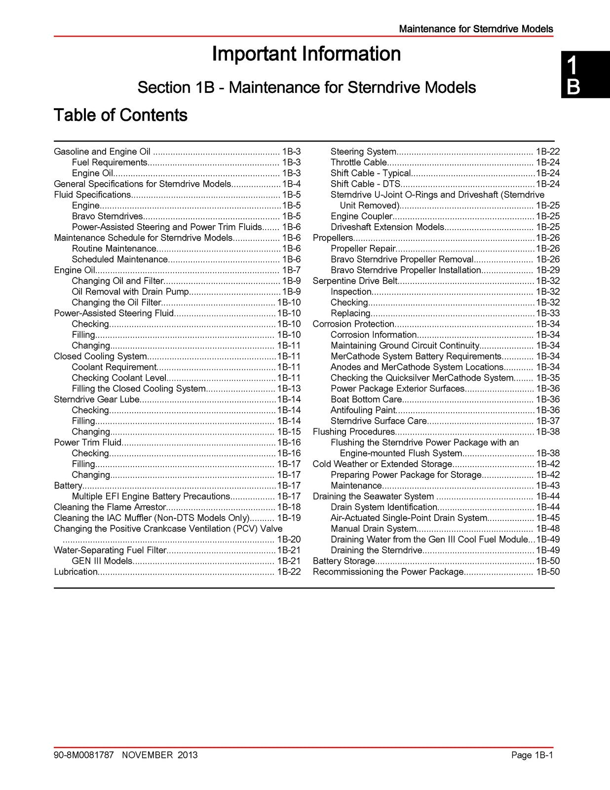 MERCURY MERCRUISER Sterndrive Models Maintenance Manual Section 1B - WIRE BOUND
