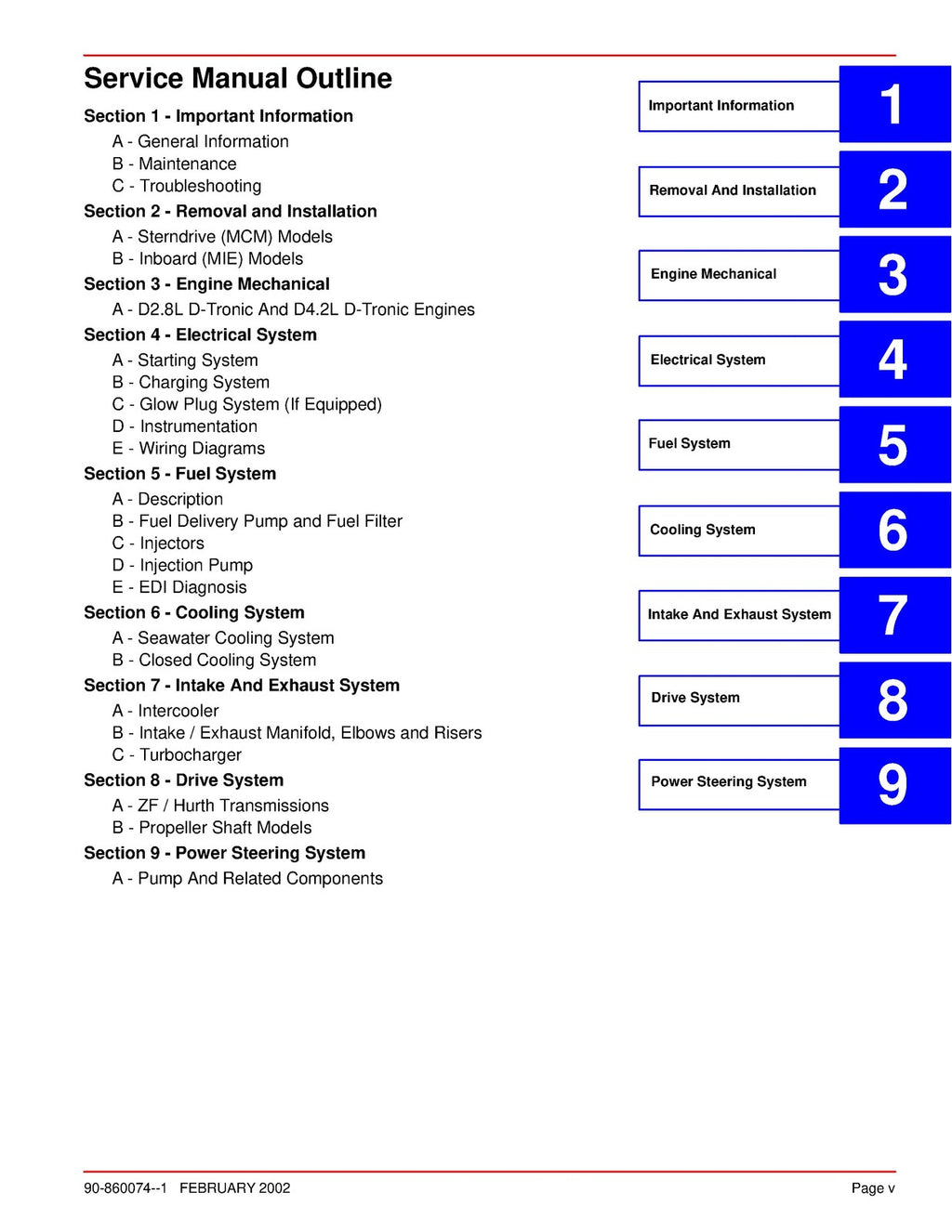MERCURY MERCRUISER NO 22 MARINE IN-LINE DIESEL D28L D42L D-TRONIC - BOUND