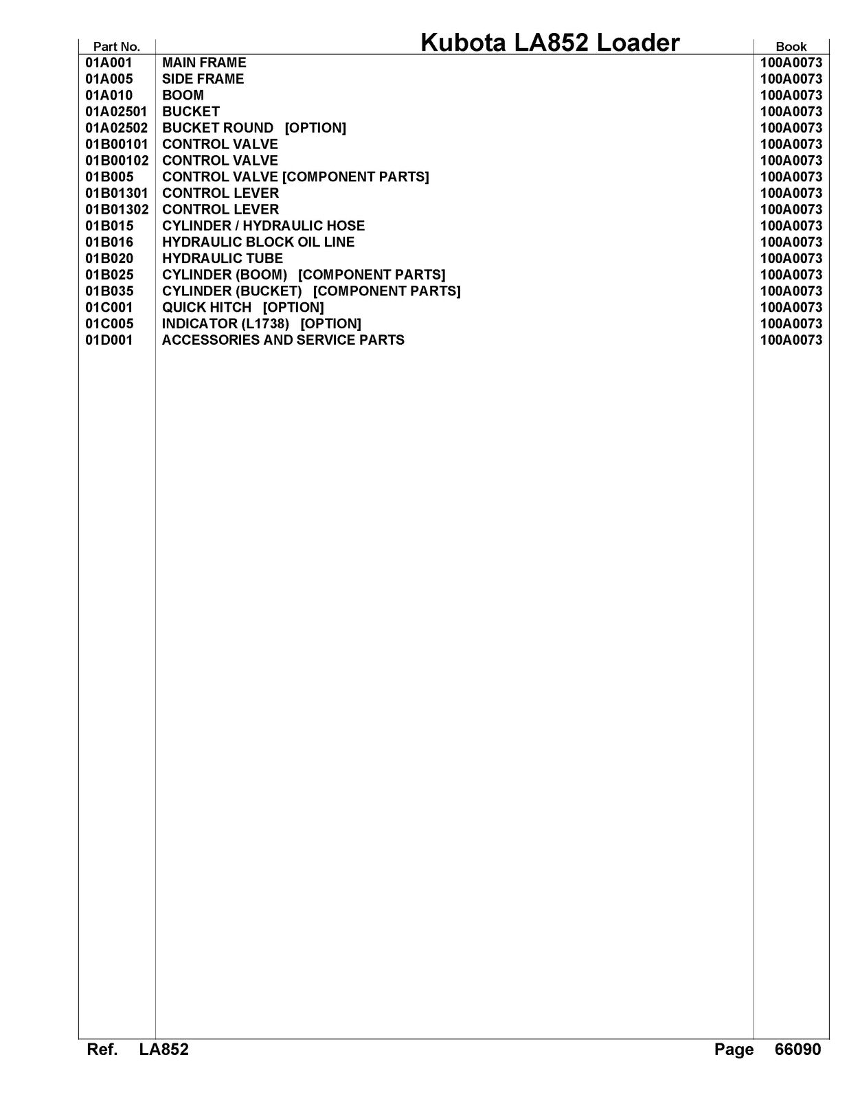 KUBOTA LA852 Loader Illustrated Parts List Manual - WIRE BOUND - TOUGH COVERS