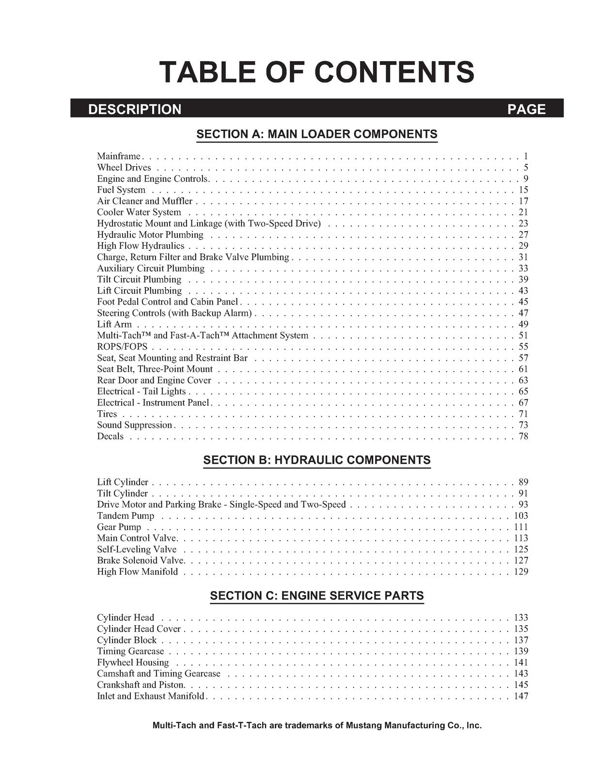 MUSTANG SKID STEER 2064 2074 PARTS MANUAL - STEEL WIRE BOUND - PROTECTIVE COVERS