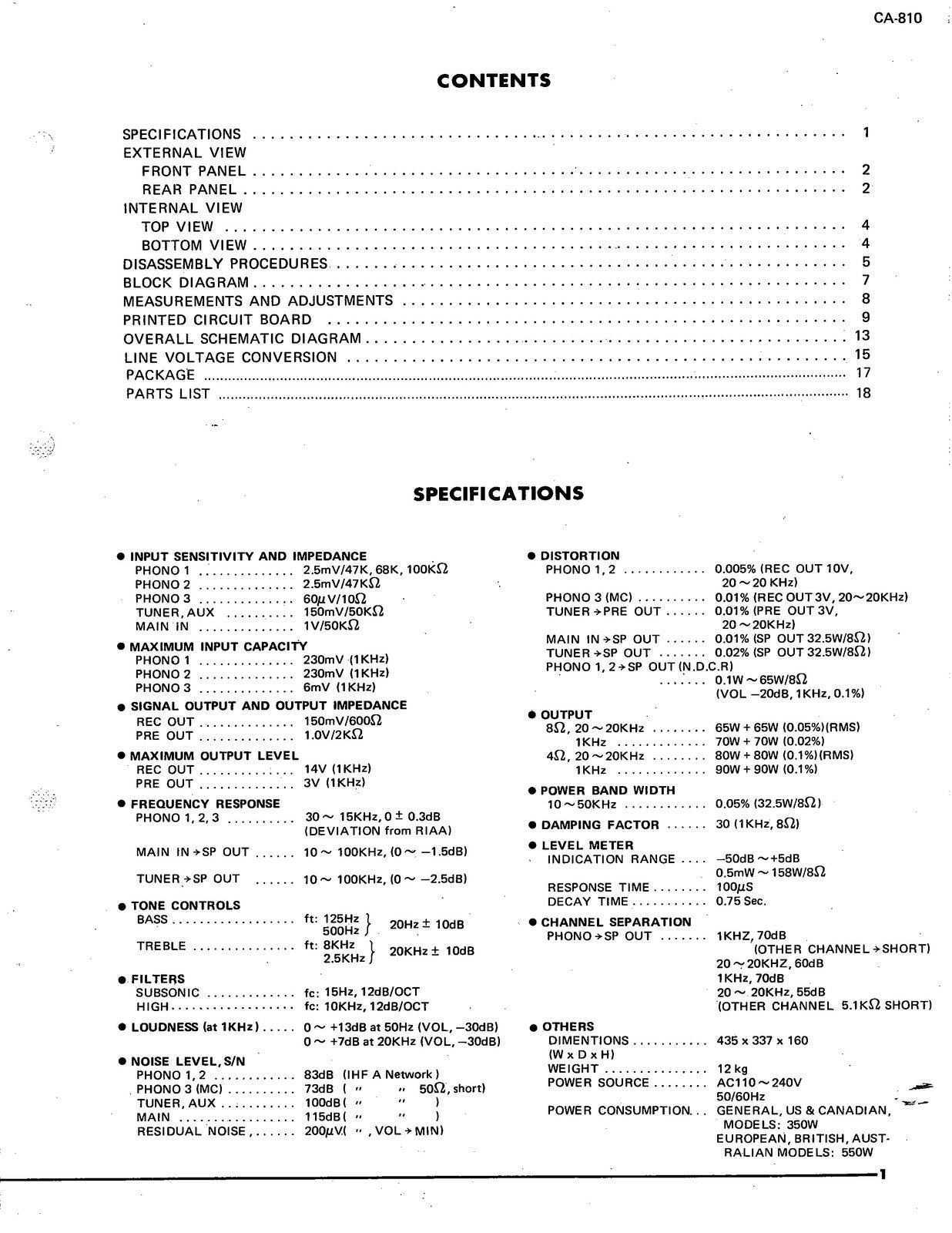 YAMAHA CA-810 Stereo Integrated Amplifier Service Manual, FOLDOUTS