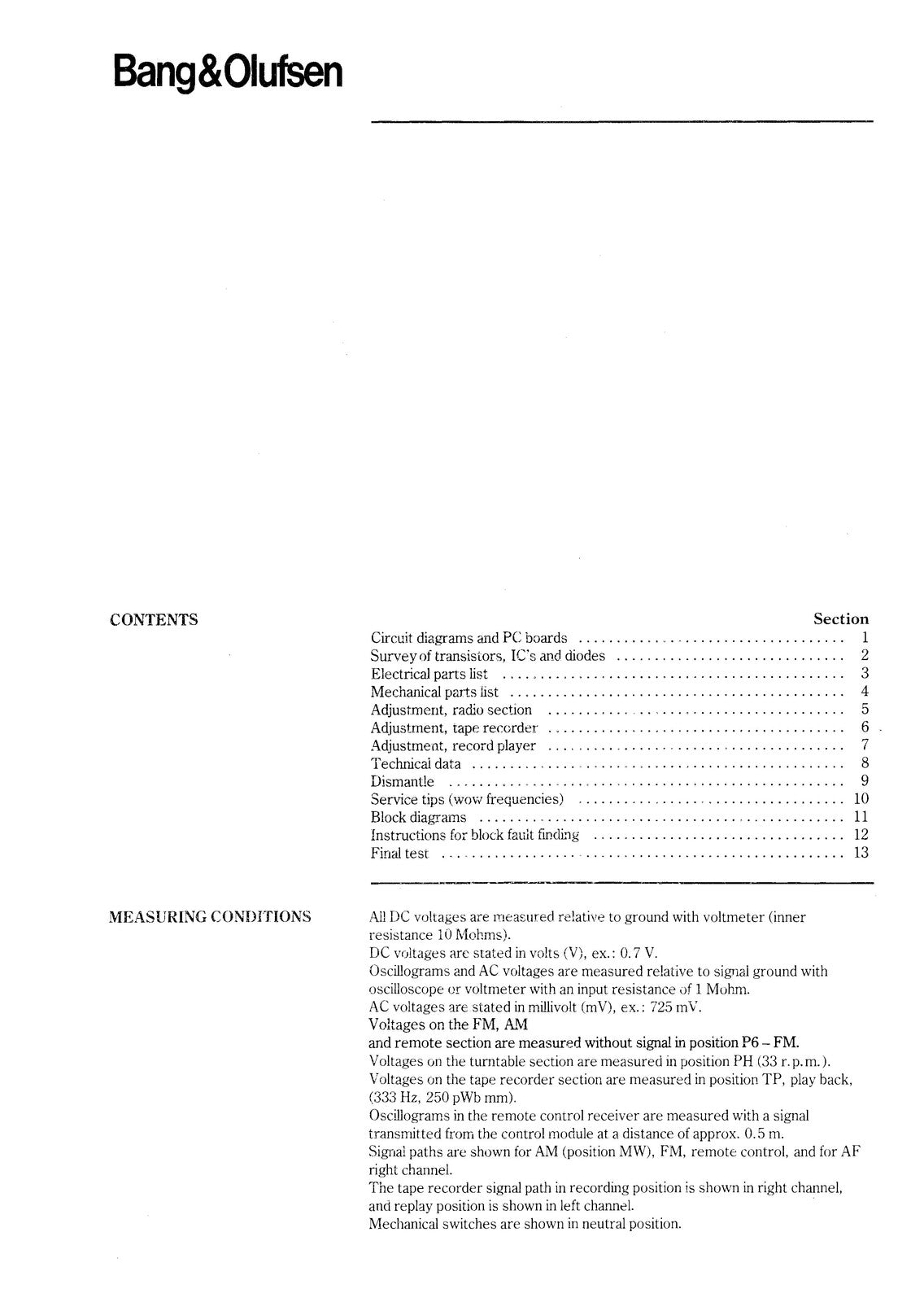 BANG  OLUFSEN Beocenter 7000 Type 1801 Service Manual, BOUND, COVERS, FOLDOUTS