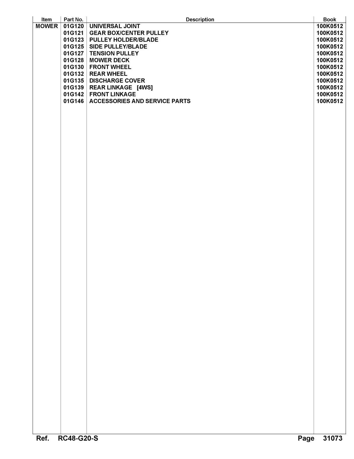 KUBOTA RC48-G20S Parts Manual - STEEL WIRE BOUND - PROTECTIVE COVERS