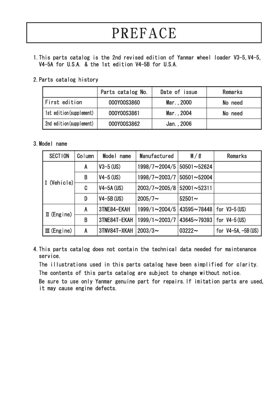 YANMAR V3-5 V4-5 V4-5A V4-5B Wheel Loader Parts Catalog Manual - WIRE BOUND
