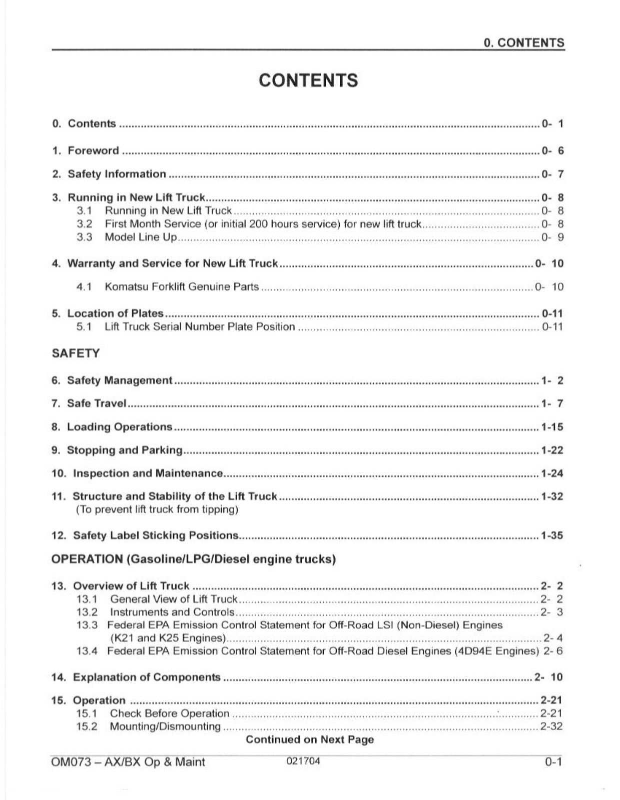 KOMATSU FG20 FG25 FG30  More Forklift Operation  Maintenance Manual - BOUND