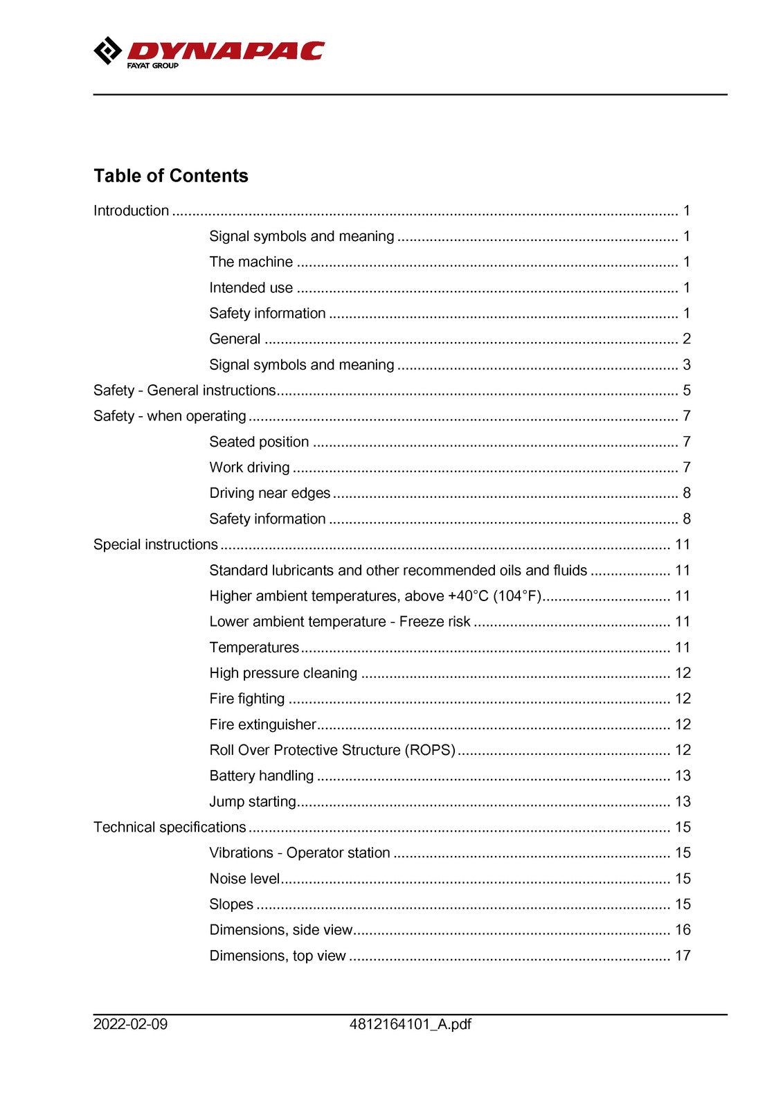 DYNAPAC CC950 Vibratory Roller Operating And Maintenance Manual - WIRE BOUND