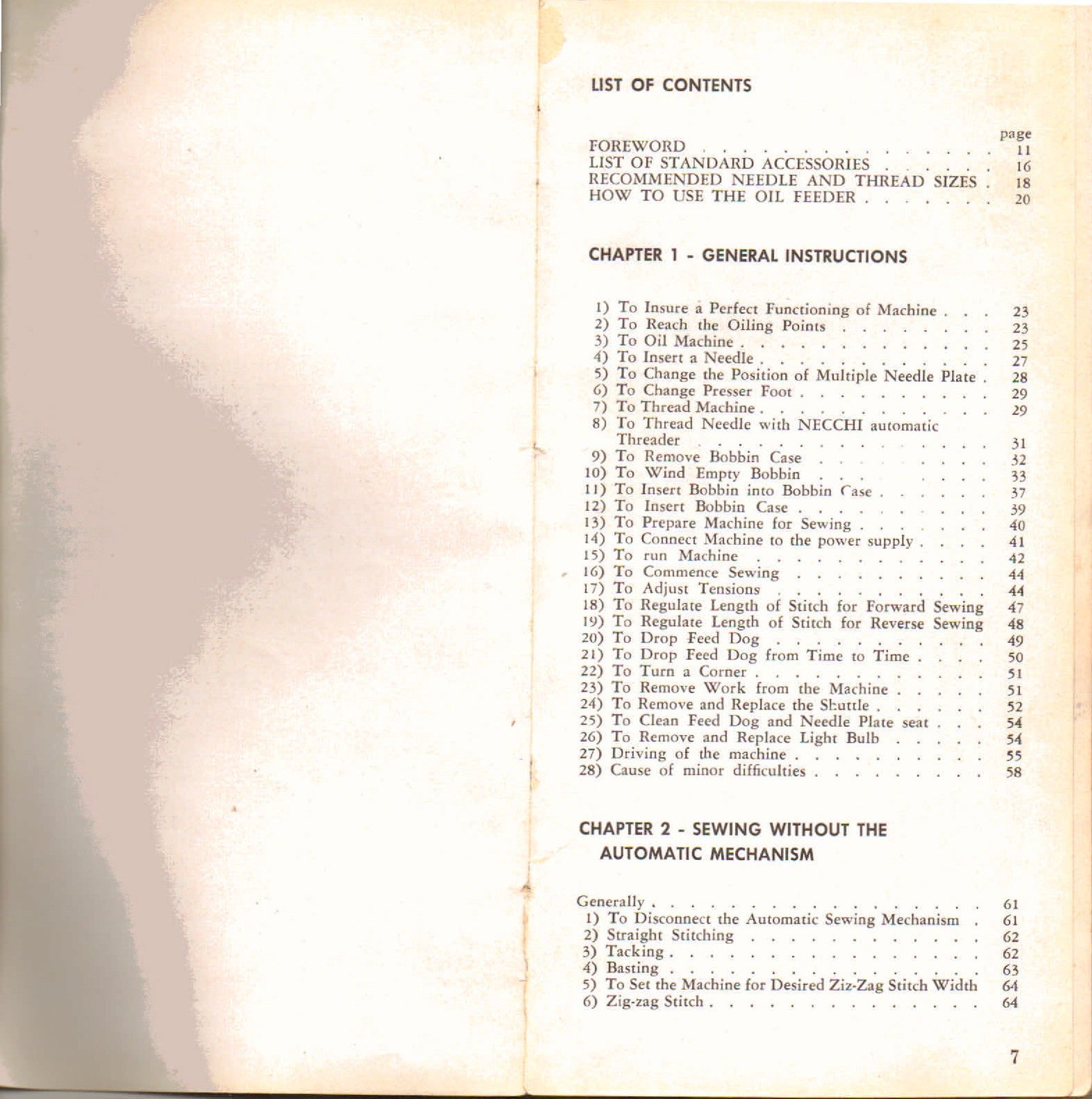 NECCHI Automatic Supernova Sewing Machine Instruction Manual - WIRE BOUND