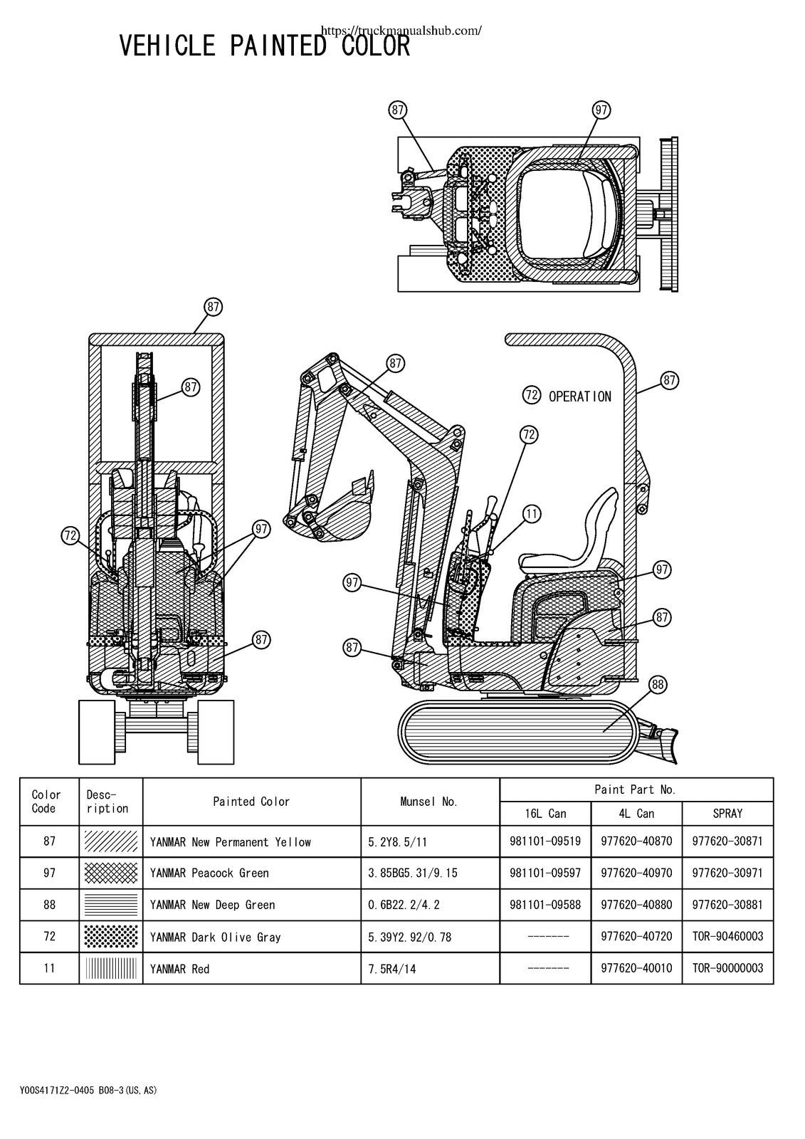 YANMAR B08-3 Excavator Parts Catalog Manual - BOUND - COVERS - XL FOLDOUT PAGES