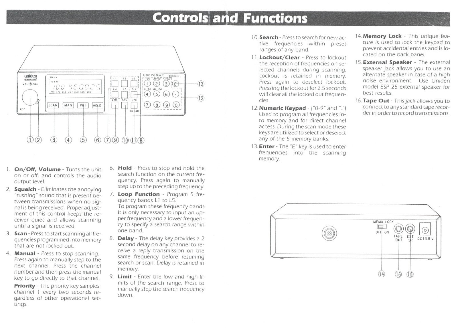 UNIDEN Bearcat UBC760XLT 100 Channel Scanner Owners Manual - WIRE BOUND - COVERS
